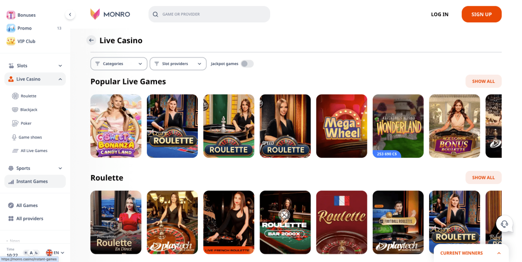 Monro Casino live games