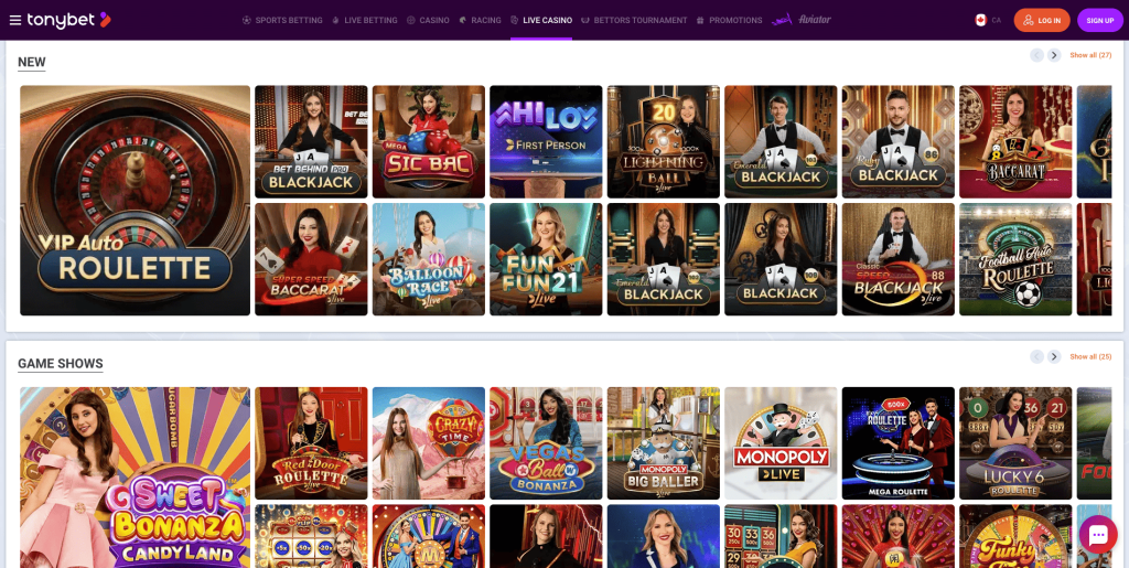 Tonybet Casino Live Games