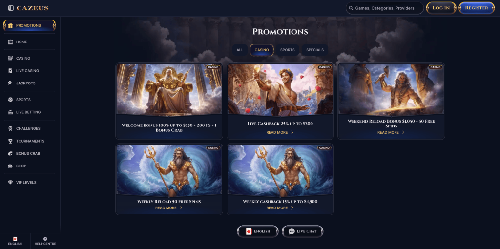 Cazeus Casino Bonuses