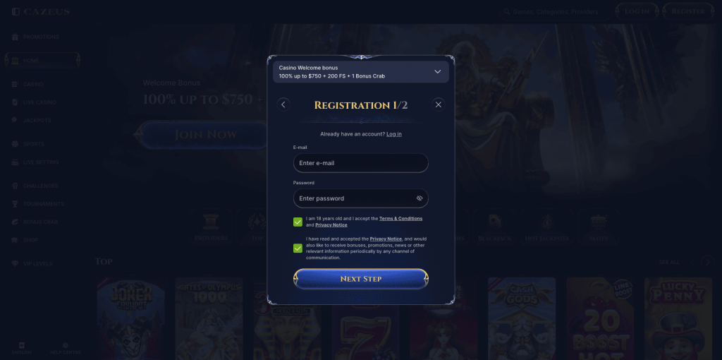 Cazeus Casino Registration