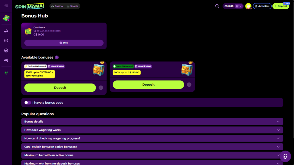 Spinmama casino bonuses