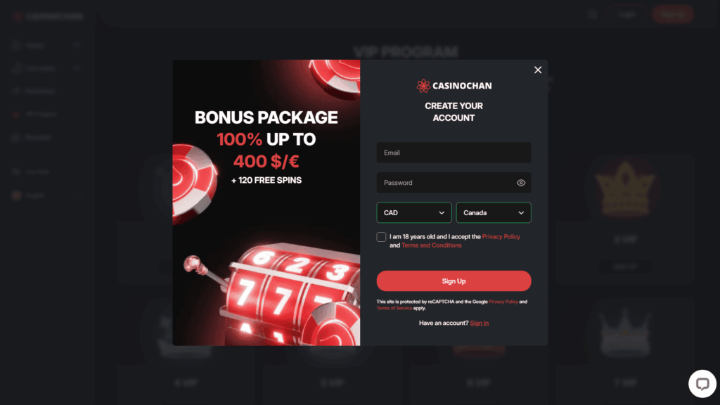 Casinochan casino registration