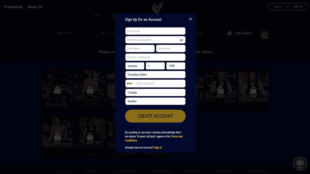 Grand Eagle casino registration