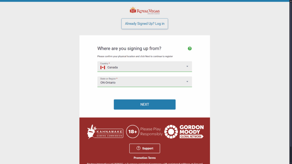 Royal Vegas casino registration