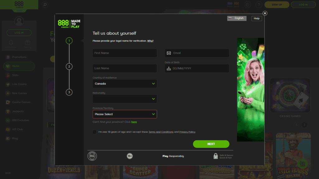 888 casino registration