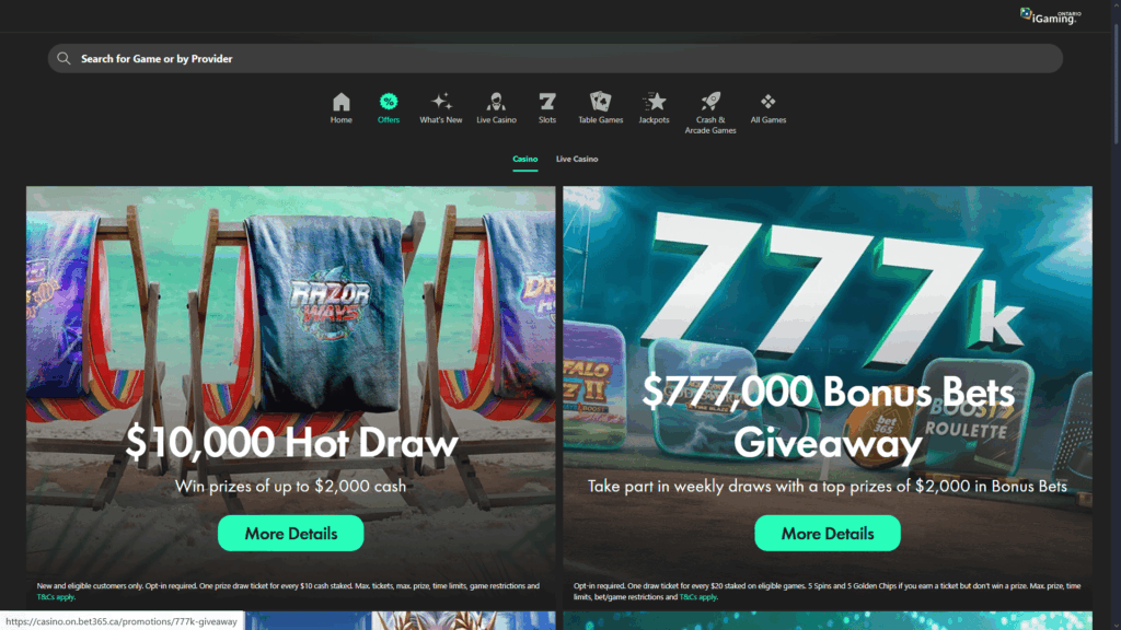 bet365 casino bonuses