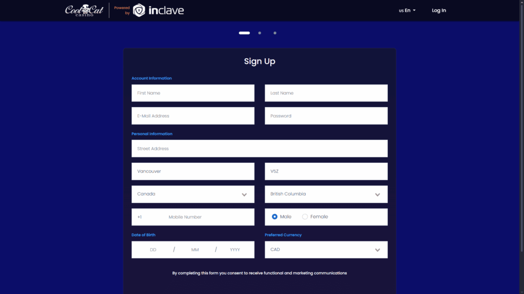 CoolCat casino registration