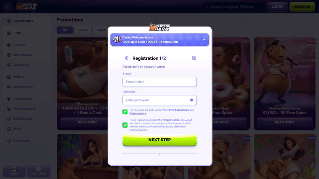 Spinbara casino registration