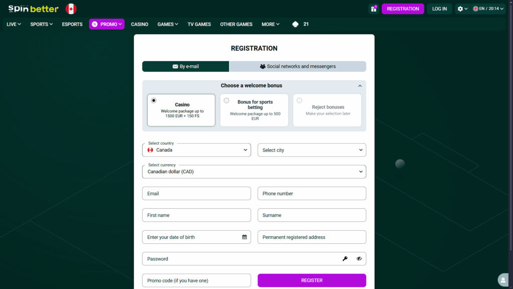 Spinbetter casino registration
