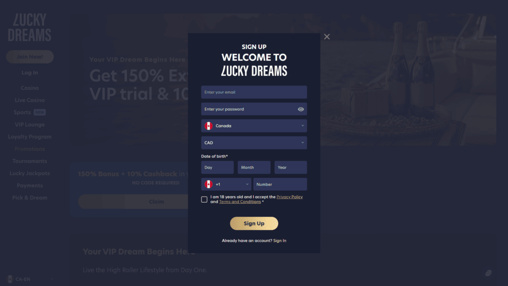 Lucky Dreams casino registration