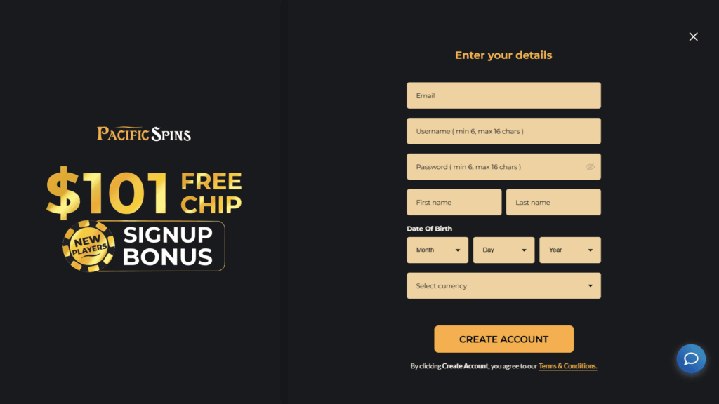 Pacific Spins casino registration