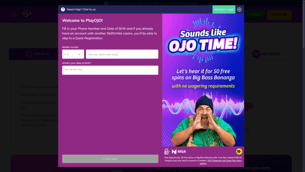 PlayOJO casino registration