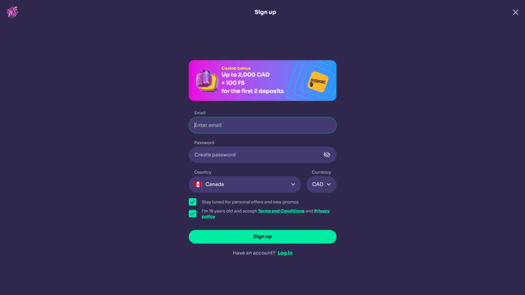 Win Spirit casino registration