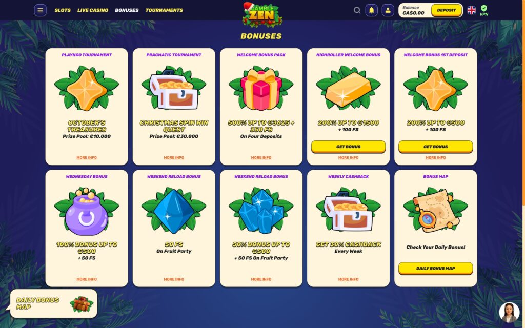 Gamblezen casino bonuses