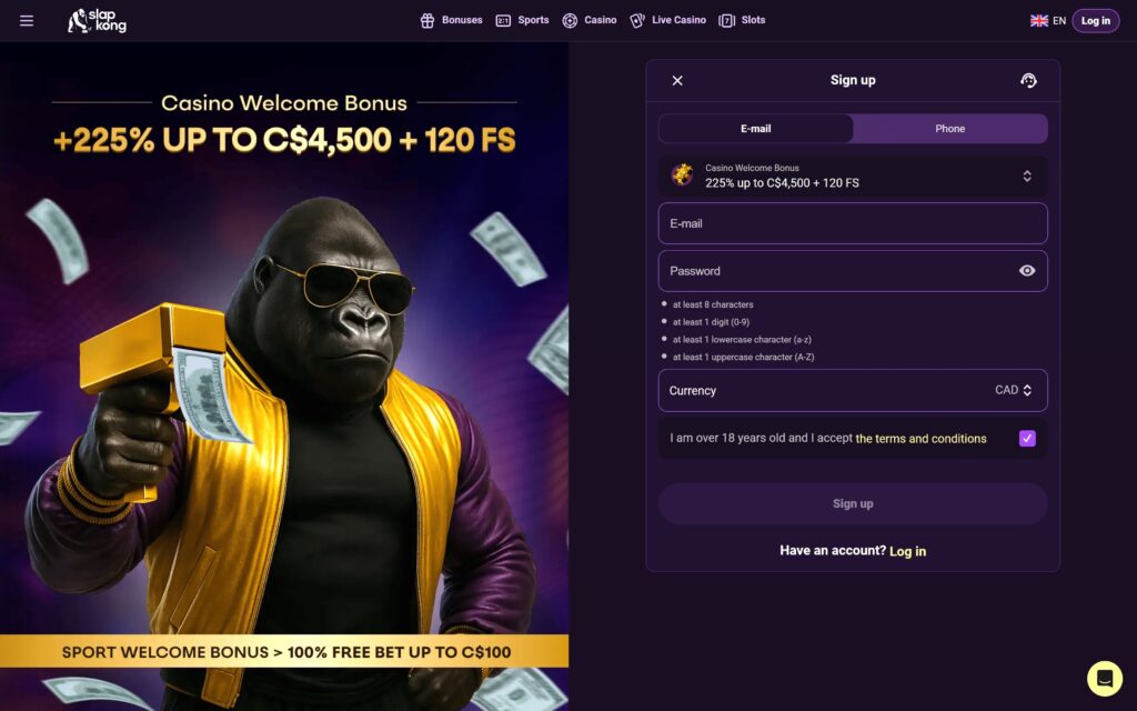 SlapKong casino registration