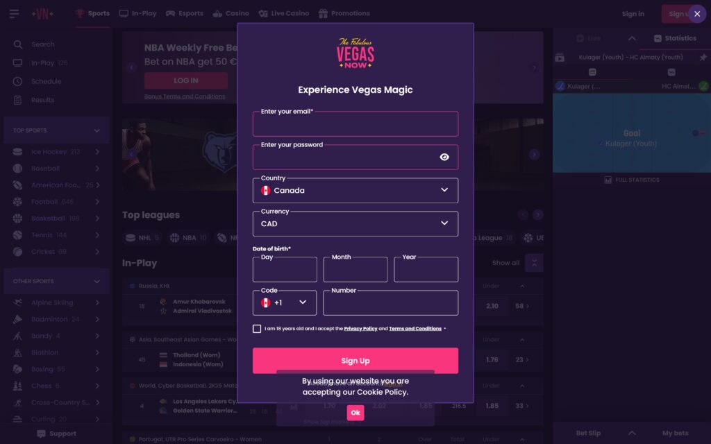 Vegas Now casino registration