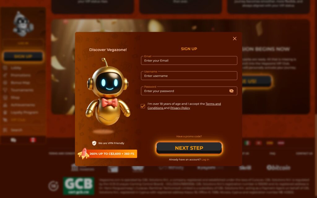 VegaZone casino registration