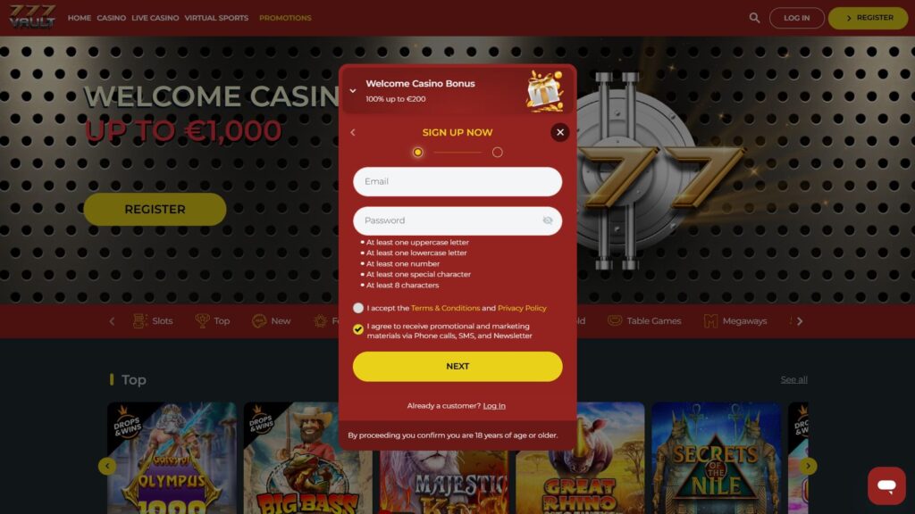 777Vault casino registration