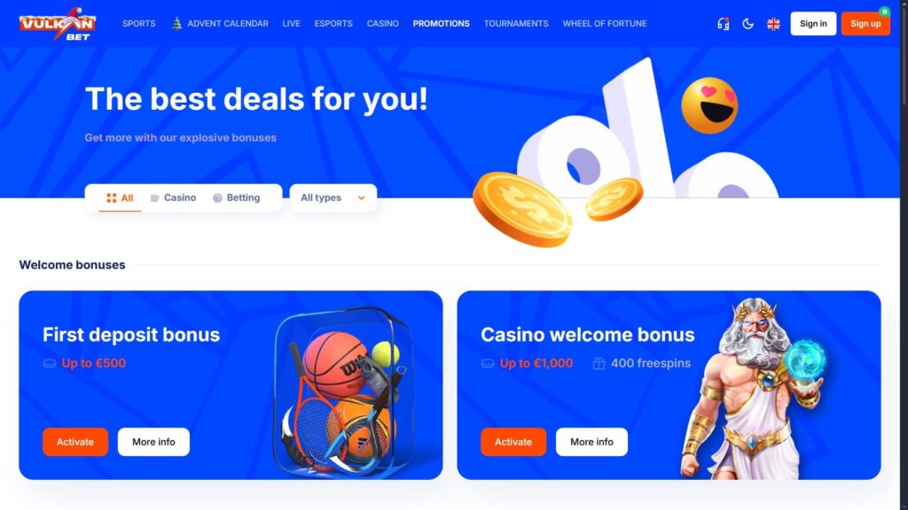 Vulkan Bet casino bonuses