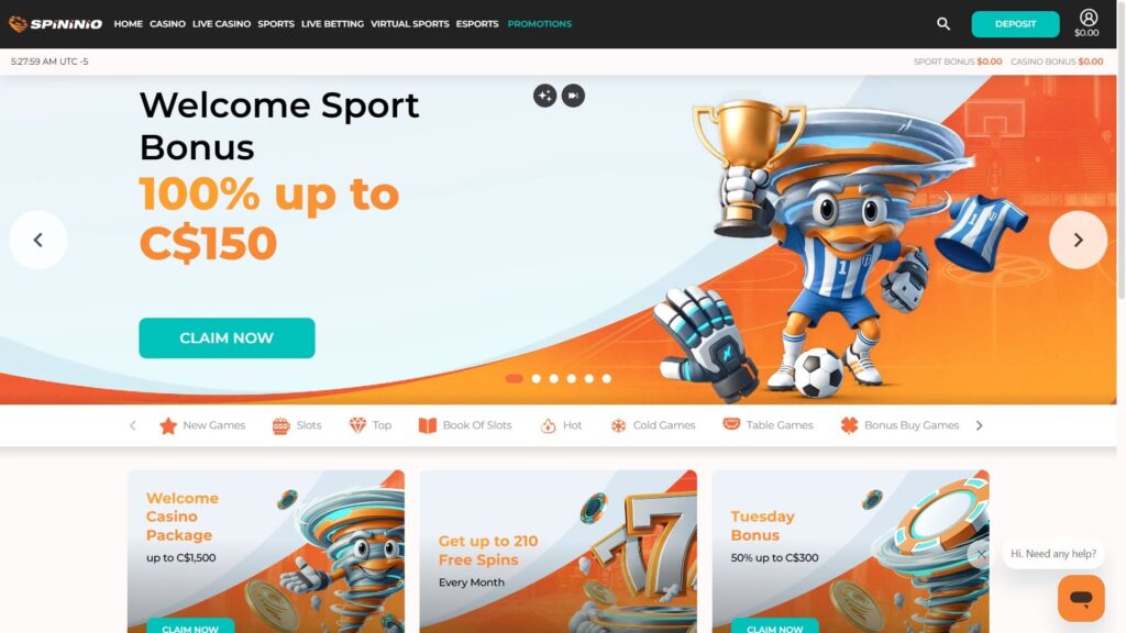 Spininio casino Canada