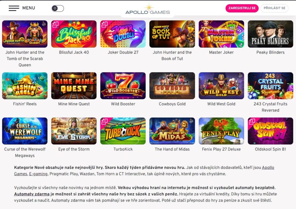 Apollo Games Casino hry