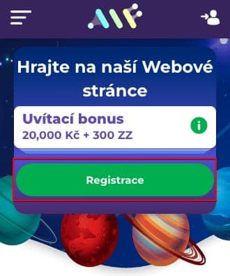 Tlačítko pro registraci v kasinu