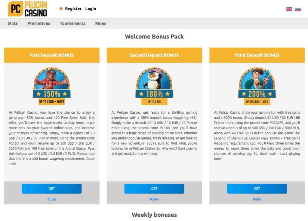 Pelican kasino bonusy