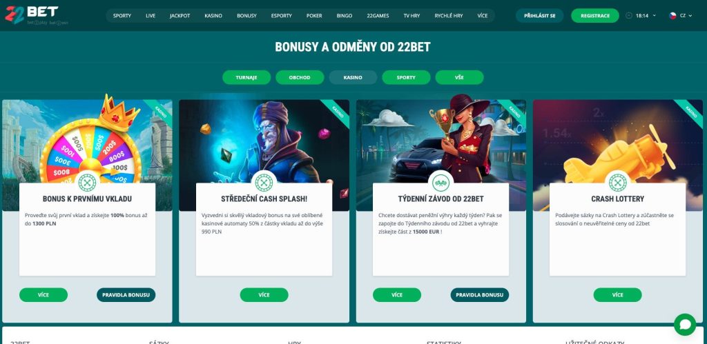 22bet kasino bonusy
