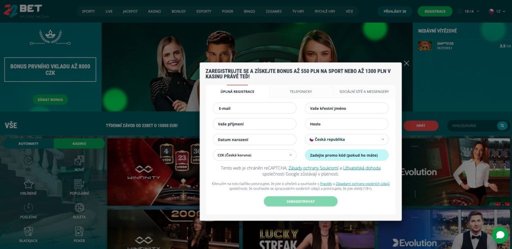 22bet casino registrace