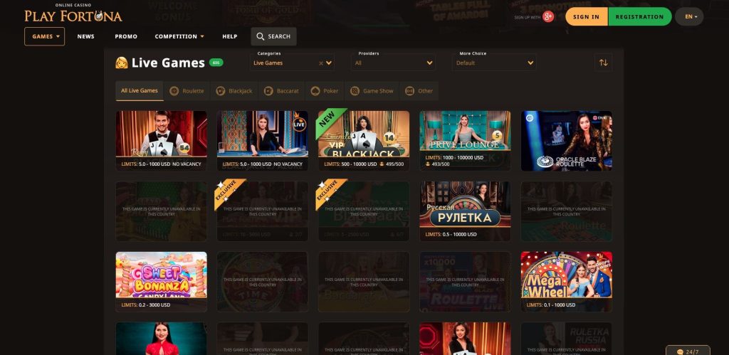 Playfortuna casino s živými dealery
