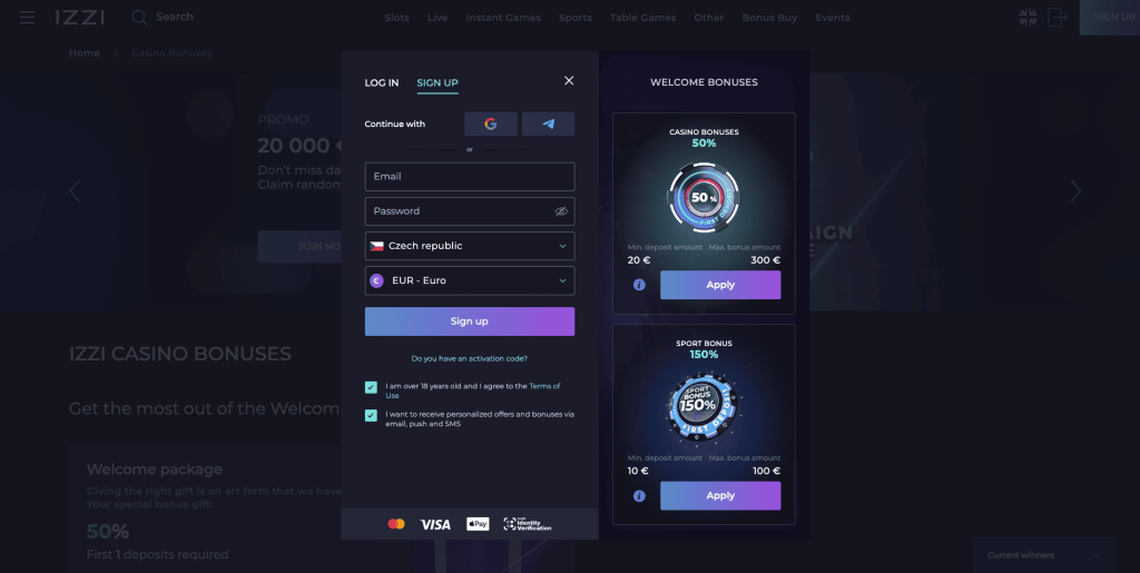 Izzi casino registrace