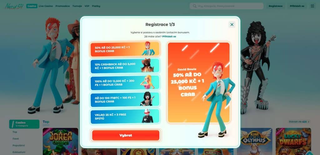 Neon54 casino registrační formulář