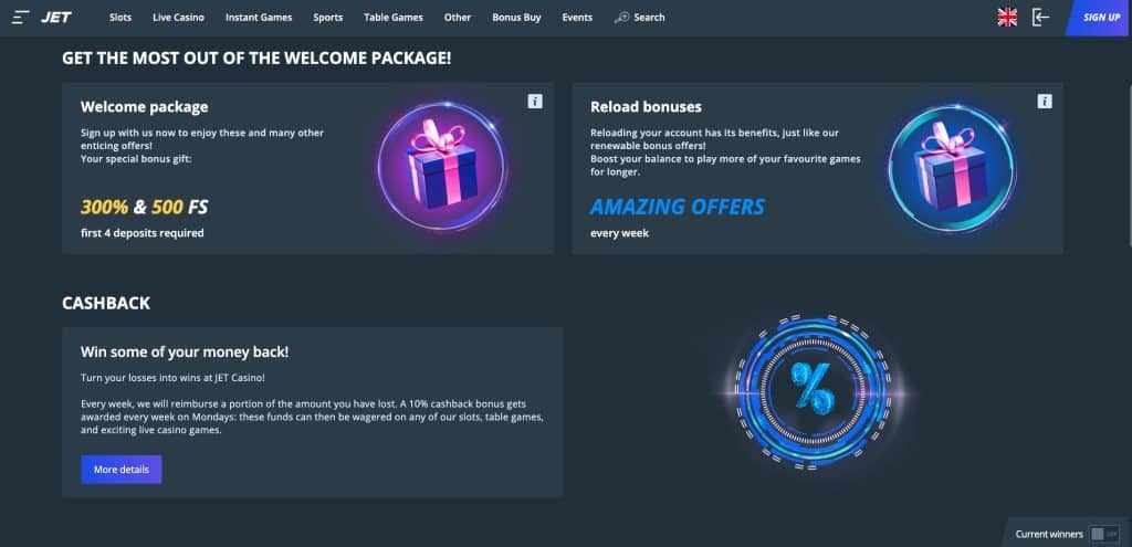 Jet casino bonusy