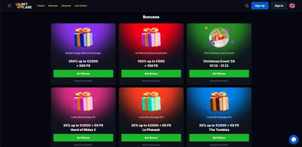 Betflare casino bonusy