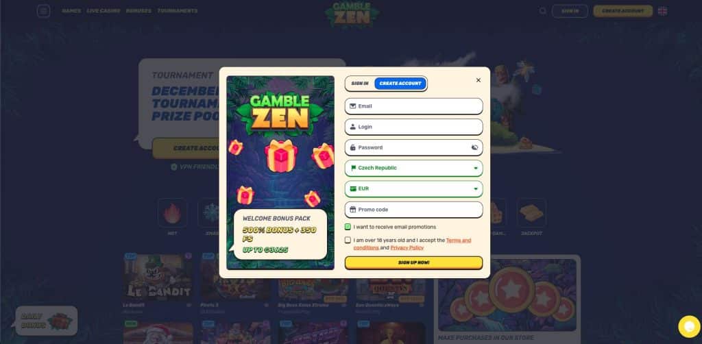 Gamblezen casino registrace