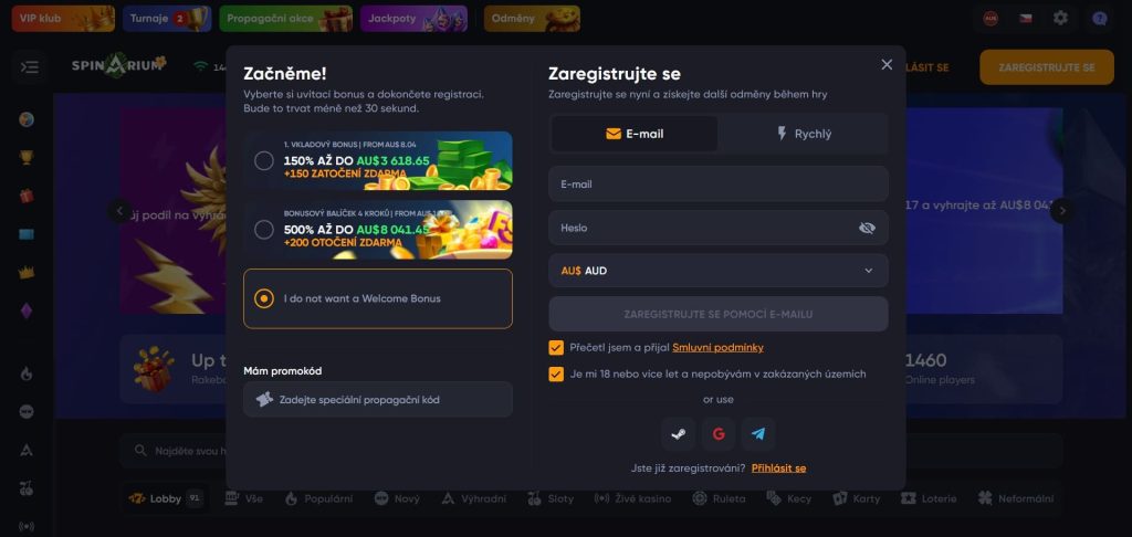 Spinarium casino registrace