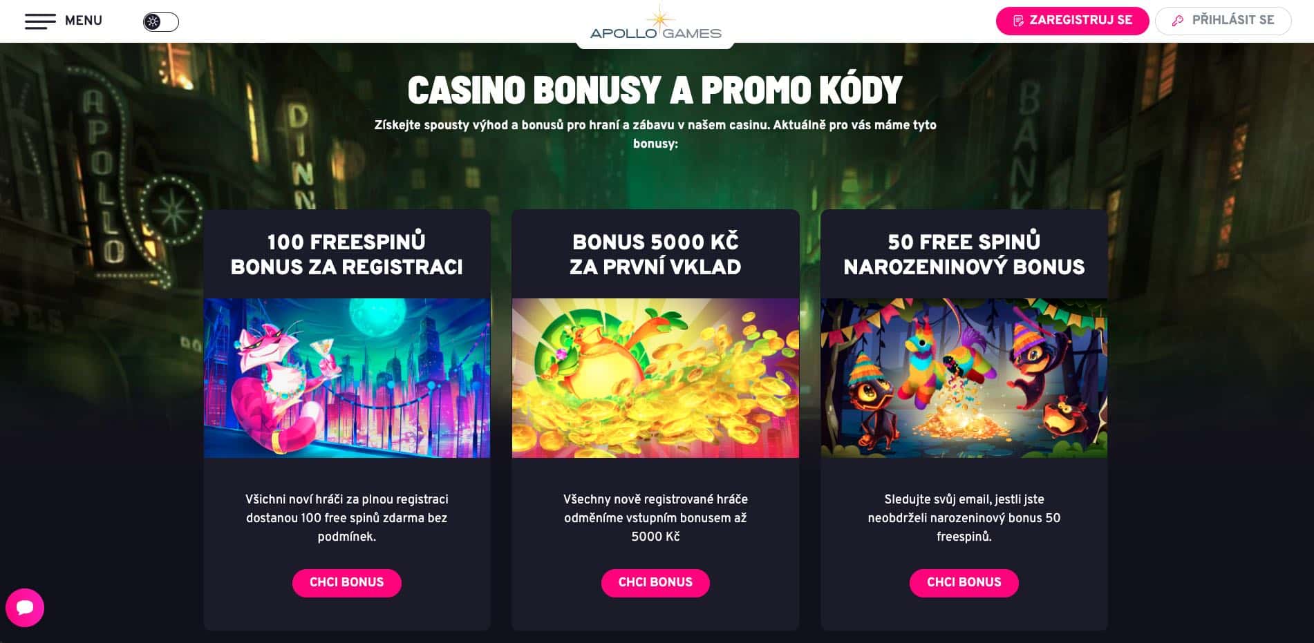Apollo Games casino bonusy