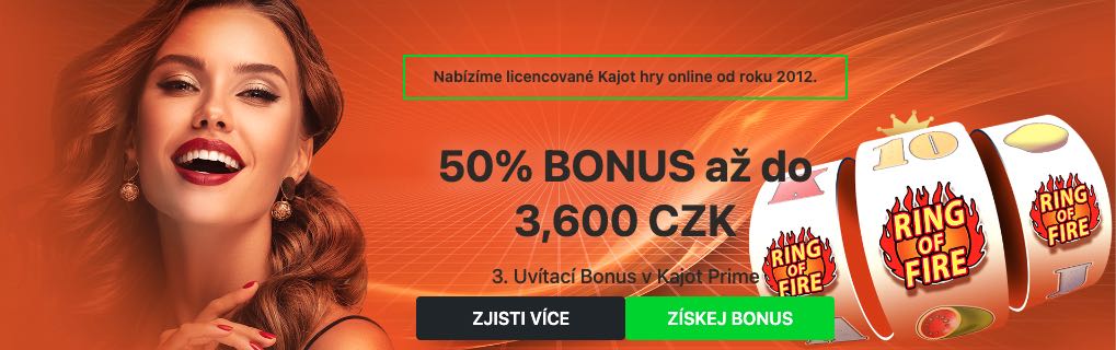 Uvítací Bonus v Kajot Prime 50% BONUS až do 3600 Kč