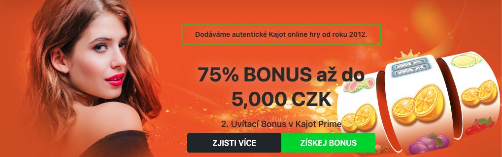 Uvítací Bonus v Kajot Prime 75% BONUS až do 5000 Kč