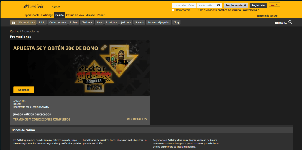 betfair casino promociones