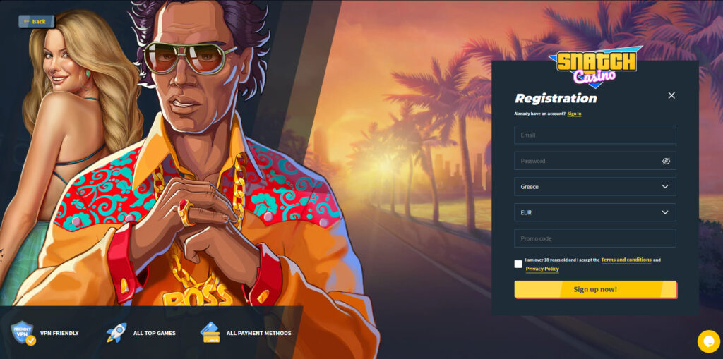 Snatch Casino Εγγραφή