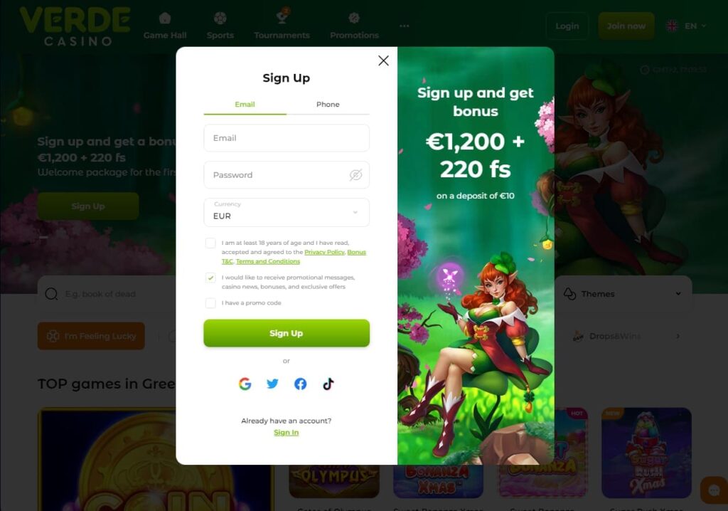 Verde Casino Εγγραφή