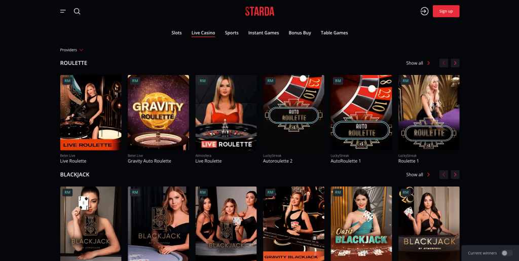 Starda Casino Ζωντανά παιχνίδια