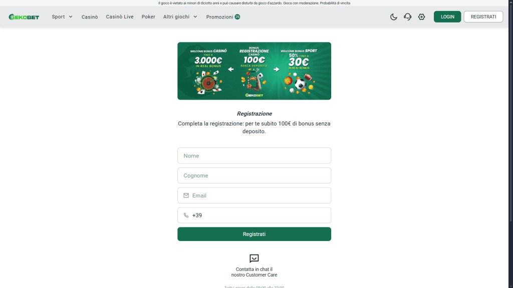 Registrazione al casinò Gekobet