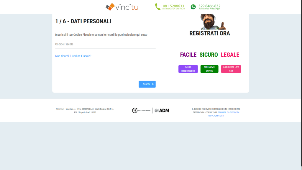 Registrazione al casinò Vincitu