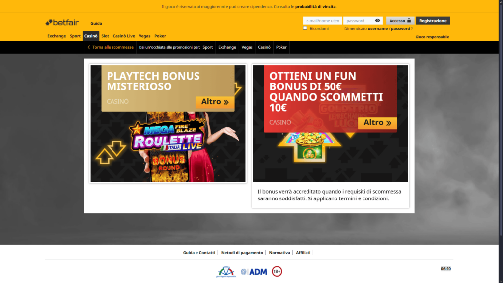 Bonus del casinò Betfair