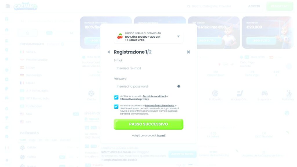 Registrazione al casinò Cazimbo