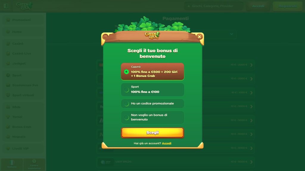 Registrazione al casinò GreenLuck