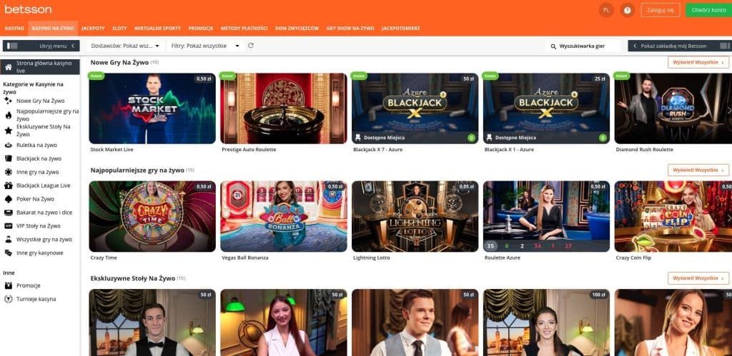 Betsson casino gra z krupierami na żywo
