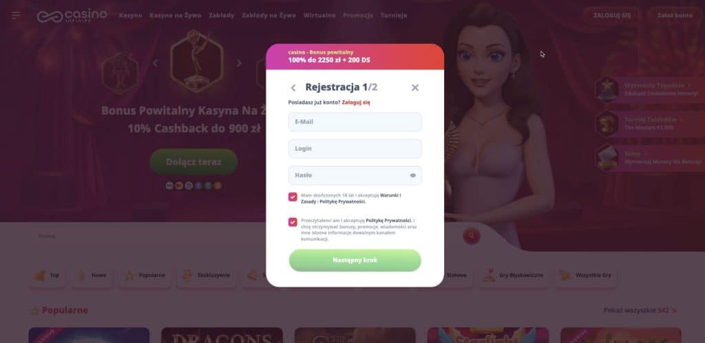 Infinity casino rejestracja